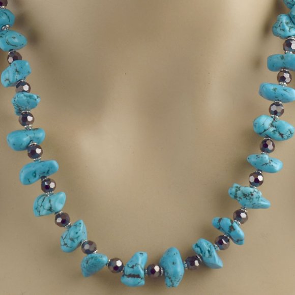 Turquoise Nugget Glass Necklace Earring Set - Picture 4 of 4
